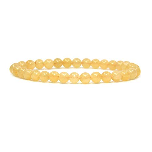 Angelstones Handmade Natural Healing Gemstone 6mm Round Beads Stretch Crystal Bracelet 7 Inch Unisex - color: Yellow Jade