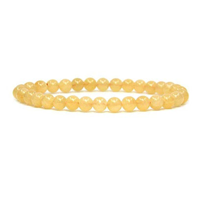 Angelstones Handmade Natural Healing Gemstone 6mm Round Beads Stretch Crystal Bracelet 7 Inch Unisex - color: Yellow Jade
