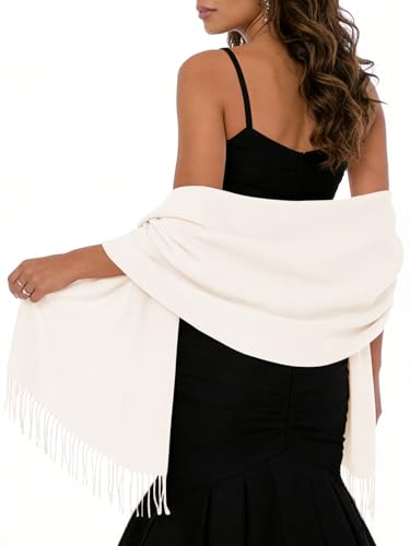 Sumolux Scarf for Women Pashmina Shawls Wraps for Evening Dresses Wedding Bridesmaid Gifts Winter Warm Soft Scarves - color: Creamy White