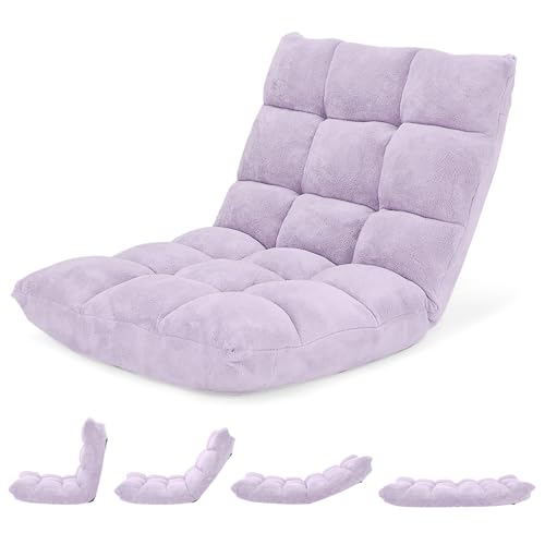 Giantex Floor Chair with Back Support, 14 Adjustable Position, Padded Sleeper Bed, Couch Recliner, Folding Gaming Floor Chairs for Adults, Living Room, Bedroom, Yoga, Meditation, Light Purple - color: Light Purple, size: 26.5"x22.5"x22"