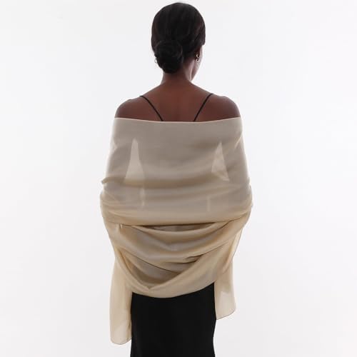 Womens Scarf Pashmina Shawls and Wraps for Evening Dresses Like Chiffon Silk Scarf for Bridal Wedding - color: Beige