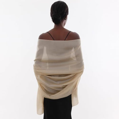 Womens Scarf Pashmina Shawls and Wraps for Evening Dresses Like Chiffon Silk Scarf for Bridal Wedding - color: Beige