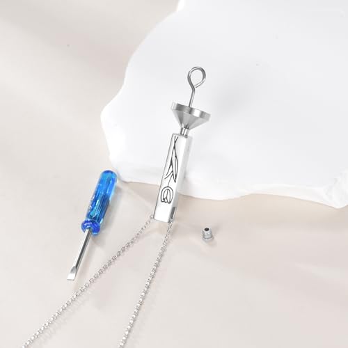 Cremation Urn Necklaces for Ashes Sterling Silver 3D Vertical Bar Memorial Pendant for Loved Ones Keepsake Cremation Jewelry Gifts for Women Men - style: Tulip