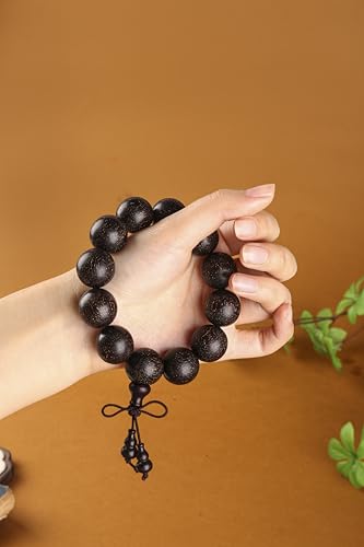 Men’s mala bracelet,Healing Bracelet, natural red sandalwood, 12 beads 20mm, 9.8" stretch, handmade for meditation, blessing & luck, with gift pouch.