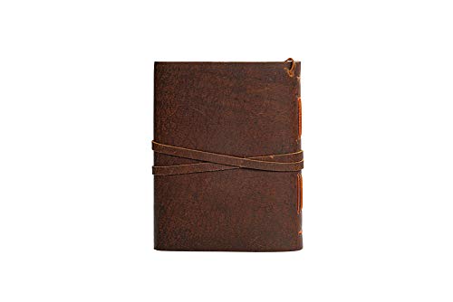 Leather Journal Notebook - Rustic Handmade Vintage Leather Bound Journals for Men and Women - Leather Craft Unlined Paper 300 Pages, Leather Book Diary Pocket Notebook, Diary To Write In (5" x 7")