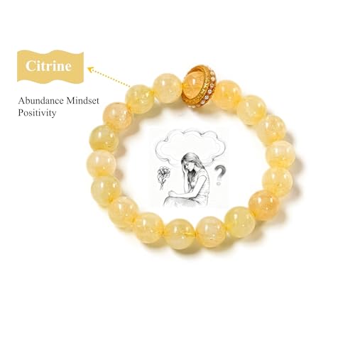 Birth Flower Crystal Bracelets for Women, Handmade Natural Gemstone Stretch Jewelry with Healing & Positive Energy - color: Apr. Daisy & Citrine