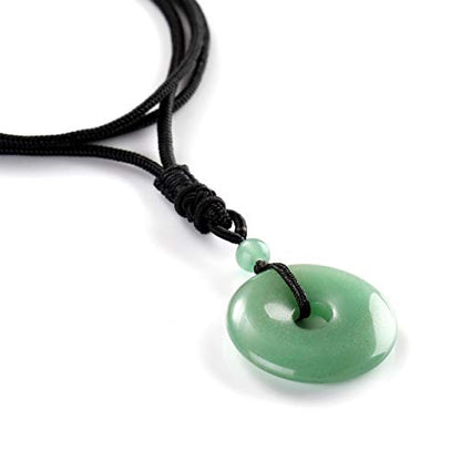 Jovivi 30mm Circle Donut Healing Crystals Necklace Natural Semi-Precious Chakra Gemstone Stone Amulet Lucky Coin Donuts Charm Protection Quartz Reiki Pendant Necklace for Men Women Adjustable Rope - color: Green Aventurine