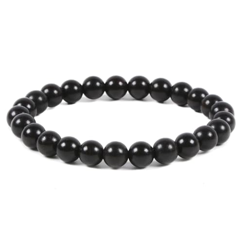 Justinstones Gem Semi Precious Gemstone 8mm Round Beads Stretch Bracelet 7 Inch Unisex - color: Ebony Wood