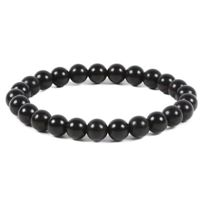 Justinstones Gem Semi Precious Gemstone 8mm Round Beads Stretch Bracelet 7 Inch Unisex - color: Ebony Wood