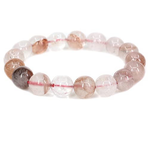 Keleny Semi Precious Stones Natural Gemstones 12mm Round Beads Crystal Stretch Bracelets 7 Inch Unisex - color: Cherry Blossom Crystal