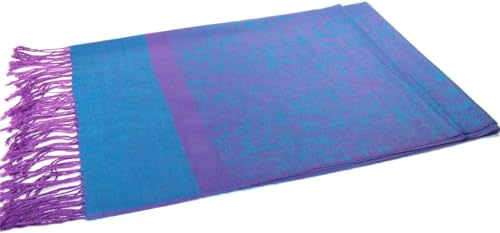 Pashmina Shawl Wrap for Women Soft Lightweight Multi-Purpose Scarf for Weddings, Parties & Casual Wear - color: Cyan Purple-pl1893