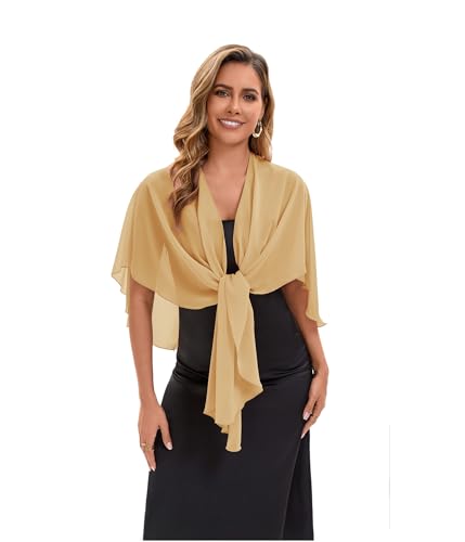 Baoqiya Chiffon Shawl Evening Scarf Shawls and Wraps for Women Wedding Party Bridal Scarves Cover Ups - color: Gold