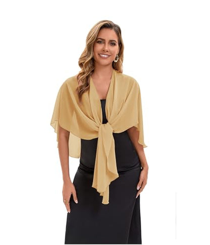 Baoqiya Chiffon Shawl Evening Scarf Shawls and Wraps for Women Wedding Party Bridal Scarves Cover Ups - color: Gold