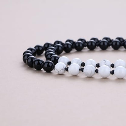 COAI Handmade 108 Mala Beaded Necklace for Women, Heart Pendant Necklace for Women - style: Onyx & Howlite