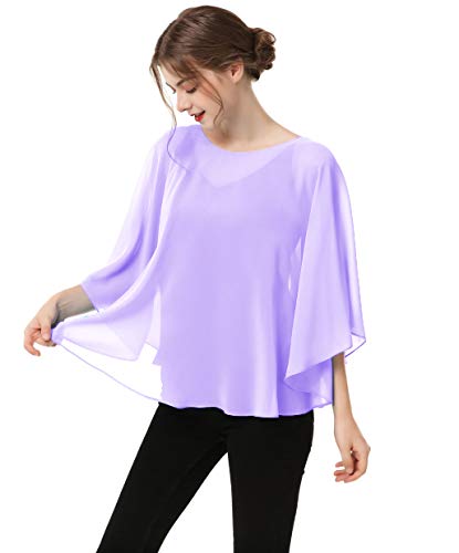 Capes for Womens Casual chiffon shawl Casual Chiffon Cape Sheer shawls and wraps Poncho Capelets Cover Up - color: Lilac