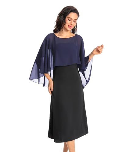 Baoqiya Women's Capelet Shawls and Wraps for Evening Dresses Soft Bridesmaid Shawl Chiffon Cape Wedding Cover Up - color: Navy