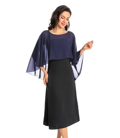 Baoqiya Women's Capelet Shawls and Wraps for Evening Dresses Soft Bridesmaid Shawl Chiffon Cape Wedding Cover Up - color: Navy
