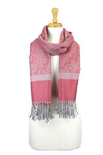 PASKMLNA Paisley Jacquard Pashmina Shawl Wrap Scarf Stole - color: Pink Grey