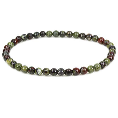Keleny 4mm Natural Round Beads Gemstones Rock Crystal Stretch Bracelet 7 Inch Unisex - color: A Grade Dragon Blood Jasper