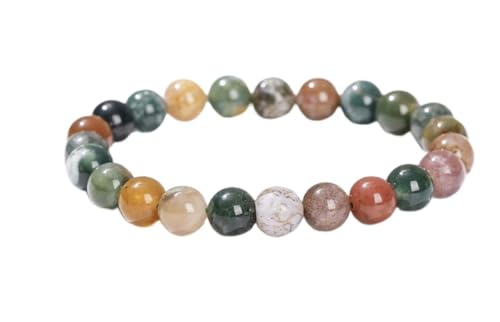 Premium Indian Agate Beads - Peace Stone - Handmade Yoga Stretch Bracelet Natural Stone Crystal Healing Energy Gift for Unisex Adults 8mm (Indian agate)