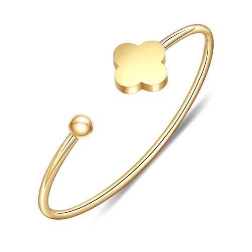 Clover Bracelet Bangle for Women, Lucky Bracelet Friendship Bracelet Gold Clover Bracelets Open Bangle Jewelry Cuff Stainless Steel Bracelet Birthday Christmas Gifts for Women - color: Gold