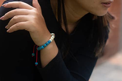 Handmade Embedded Medicine Healing Bracelet Multi-Bead Spacer Bangle Adjustable Wrist Mala for Meditation Choices Color (Blue 1/White)