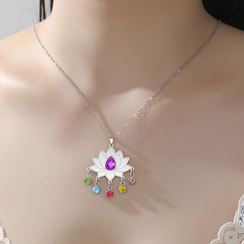 VASSAGO Lotus Necklace for Women Birthstone Pendant Lotus Flower Necklace Buddha Buddhist Unalome Symbol Amulet Yoga Spiritual Healing Jewelry Meditation Birthday Gift - color: Silver