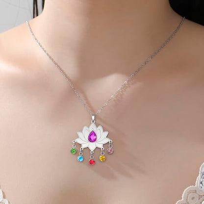 VASSAGO Lotus Necklace for Women Birthstone Pendant Lotus Flower Necklace Buddha Buddhist Unalome Symbol Amulet Yoga Spiritual Healing Jewelry Meditation Birthday Gift - color: Silver