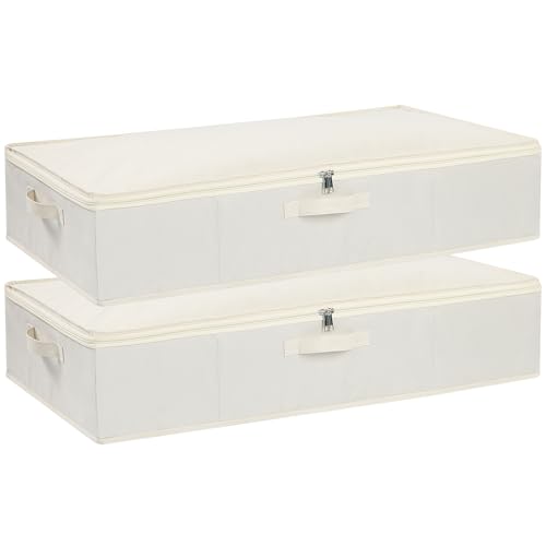 Under Bed Storage Containers, Storage Bins With Lids, Clothes Organizers With Sturdy Structure and Reinforced Handles, Beige, 2 Pack, 31.5 x 15.7 x 5.9 Inch - color: Beige, size: 31.5x15.7x5.9in(2-Pack)