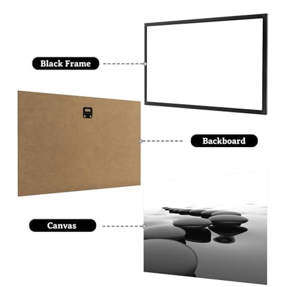 iKNOW FOTO 3pcs Black and White Zen Wall Art Stones in Water Canvas Prints with Black Frame for Bathroom Yoga Meditation Spa Living Room Bedroom Wall Decor Framed Ready to Hang 12x16 Inches