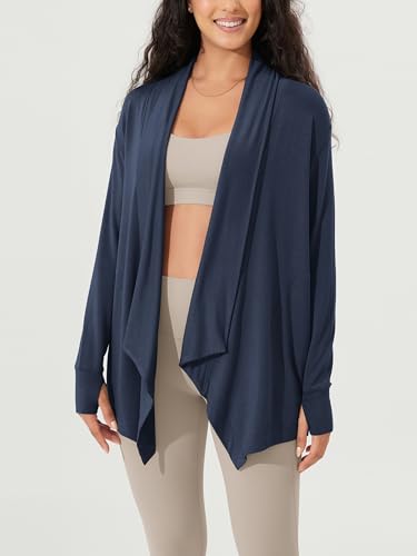 ODODOS Women's Drape Open Front Cardigans Cozy Soft Long Sleeve Casual Wrap Outerwear with Pockets Thumb Hole - color: Navy, size: X-Small
