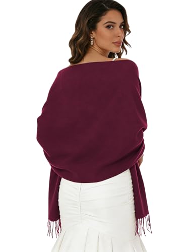 Sumolux Scarf for Women Pashmina Shawls Wraps for Evening Dresses Wedding Bridesmaid Gifts Winter Warm Soft Scarves - color: Wine Red