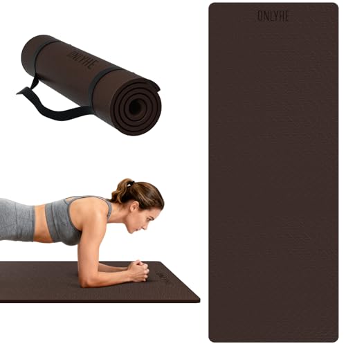 Yoga Mat Extra thick 8mm Exercise mat, Soft Lightweight TPE Fitness Mat with strap, High Elasticity, Anti-fatigue,non-slip mat for Women, Yoga, Camping, Travel, Gym & Outdoor | 72"L x 0.32"Th - color: Nut-brown, size: Widen(26 inch width)