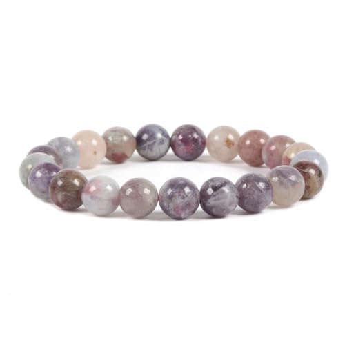 Justinstones Gem Semi Precious Gemstone 10mm Round Beads Stretch Bracelet 7 Inch Unisex - color: Plum Blossom Tourmaline