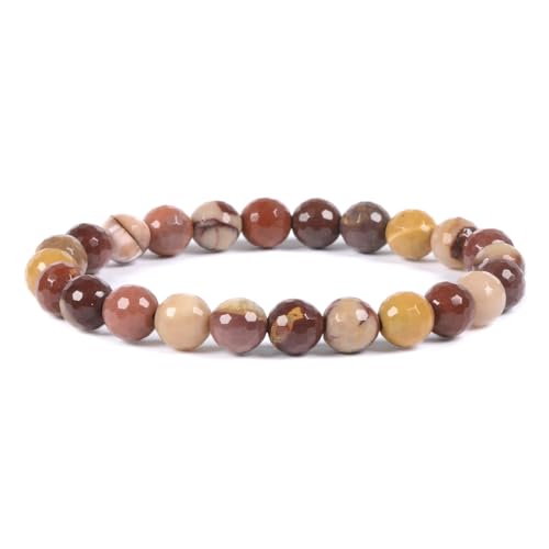 Justinstones Gem Semi Precious Gemstone 8mm Round Beads Stretch Bracelet 7 Inch Unisex - color: Faceted Mookaite Jasper