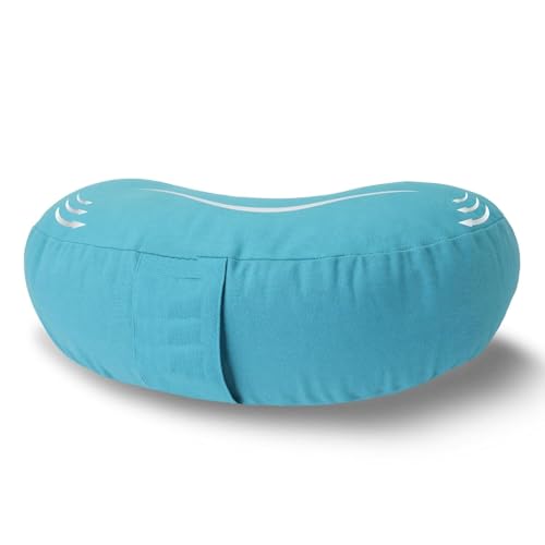 Meditation Cushion, Buckwheat Filling, Washable Organic Cotton Cover, Carry Handle, Mindful Comfort, Reduce Tailbone Pressure & Improve Posture Cyan - color: Cyan