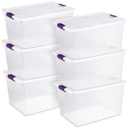 Sterilite 6 Pack 66 Quart ClearView Latch Box, Stackable Organizer Bins with Latching Lids - Clear Plastic Organization Containers for Closet, Bedroom, Shelving Units and Everyday Home Storage - size: 6 Pack, style: 66 Quart