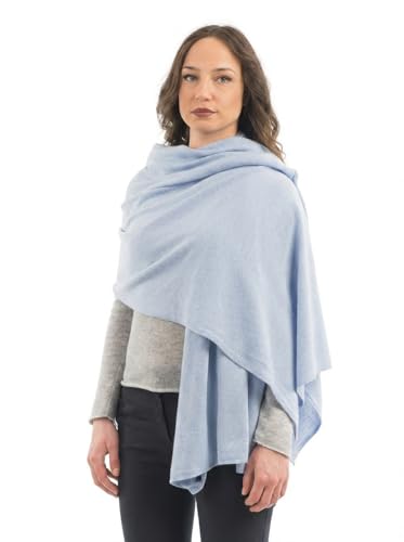 Dalle Piane Cashmere Womens Wool Cashmere Blend Stole Soft Italian Shawl Wrap for Wedding Evening Gift Made in Italy - color: Sky