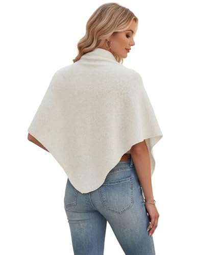 Shawl Wraps Women Pashmina Cardigan Triangle Cape Knit Shoulder Top Sweater Scarf for Fall Winter - color: 01 Cream