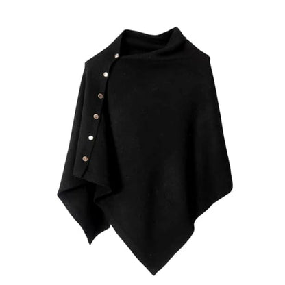 Women's Versatile Knitted Shawls Scarf Poncho Sweater Capes with Buttons Lightweight Spring Summer Fall Winter Wraps - color: Black