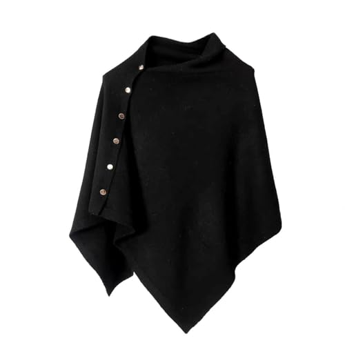 Women's Versatile Knitted Shawls Scarf Poncho Sweater Capes with Buttons Lightweight Spring Summer Fall Winter Wraps - color: Black