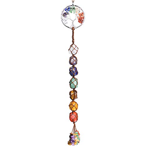 Handmade Gemstones Healing Feng Shui Crystals Window Car Decorations Hanging Ornament for Home Decor Party Decor（Tree-Silver Color） - color: Tree-silver Color