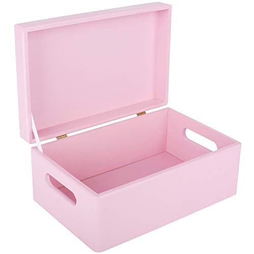Creative Deco Large Pink Wooden Box Storage with Hinged Lid | 11.8x7.87x5.51in (+-0.5) | Keepsake with Handles | Gift Box for Tool Dog Toy Shoes Kitchen Storage | Wood Keepsake Chest Trunk - color: Pink, size: L | Handles
