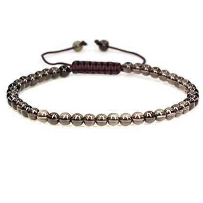 Keleny Natural Gemtones 4mm Round Beads Crystal Adjustable Braided Macrame Tassels Bracelets Unisex - color: Smoky Quartz