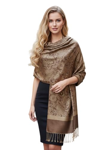 PASKMLNA Paisley Jacquard Pashmina Shawl Wrap Scarf Stole - color: Brown