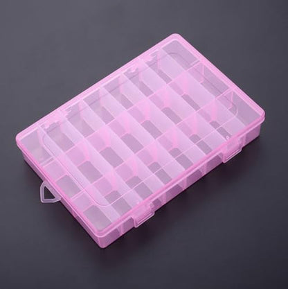 AKOAK 1 Pack 24 Grid Plastic Storage Case, Transparent Jewelry Display Organizer, Detachable Divider -7.5"x 5.1"x 1.4" for Beads, Jewelry, Earrings, Rings (Pink) - color: Pink