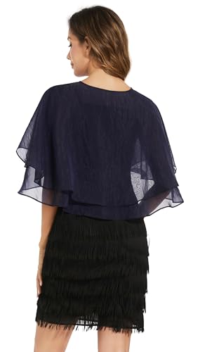 Women's Sheer Tencel Shawls and Wraps for Evening Dresses Soft Wedding Cape Lightweight Bridesmaid Scarves Cover Up - color: Navy