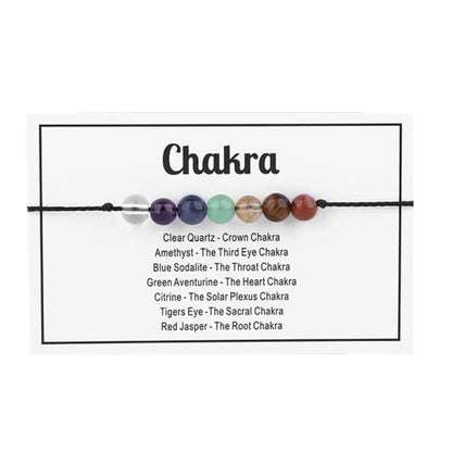 tenghong2021 Chakra Crystal Beaded Bracelet with Wish Card Adjustable Spiritual Anxiety Stone Beads Braide String Bracelet Yoga Meditation for Women Men Jewelry Birthday Gifts - style: Chakra
