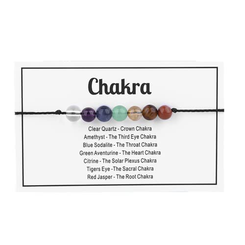 tenghong2021 Chakra Crystal Beaded Bracelet with Wish Card Adjustable Spiritual Anxiety Stone Beads Braide String Bracelet Yoga Meditation for Women Men Jewelry Birthday Gifts - style: Chakra