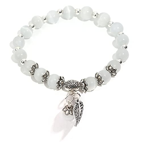 Natural Stretch Gemstone Bracelet Healing Stone Beaded Bracelets for Women Men Gifts (Unisex) - color: 8mm white